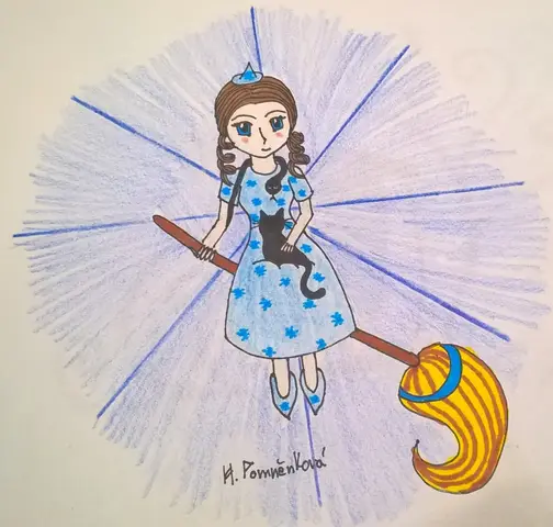 Pomněnková kouzelnice na koštěti